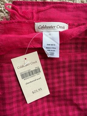 Coldwater Creek Hot Pink Checkered Scarf with Fringe